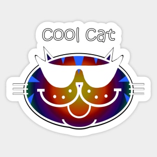 COOL CAT 2 - DARK RAINBOW TABBY, WHITE OUTLINE Sticker